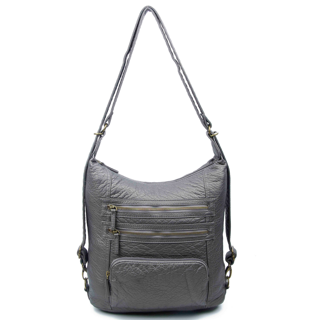 The Lisa Convertible Backpack Crossbody Dark Silver Metallic