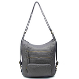The Lisa Convertible Backpack Crossbody - Dark Silver Metallic