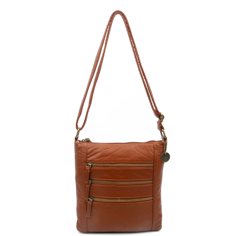 The Camile Three Zip Crossbody - Brown