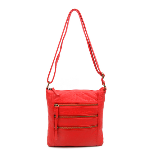 The Camile Three Zip Crossbody - Poppy Red