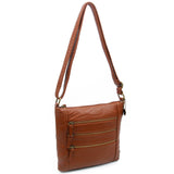 The Camile Three Zip Crossbody - Brown