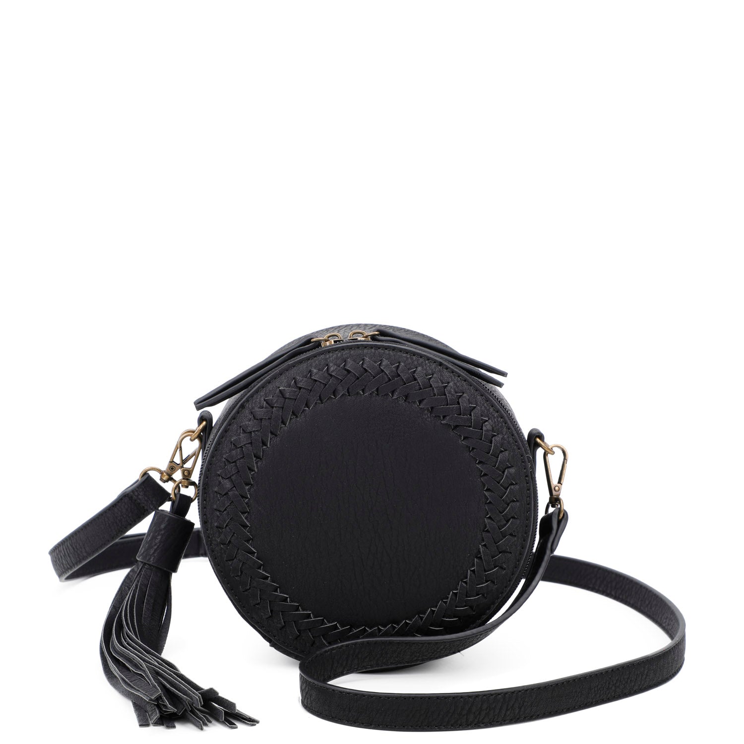 The Suzie Classic Vegan Leather Woven Rounded Crossbody Bag