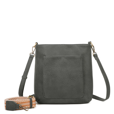 Zara Vegan Leather Multi Interchangeable Strap Crossbody - Dark Grey