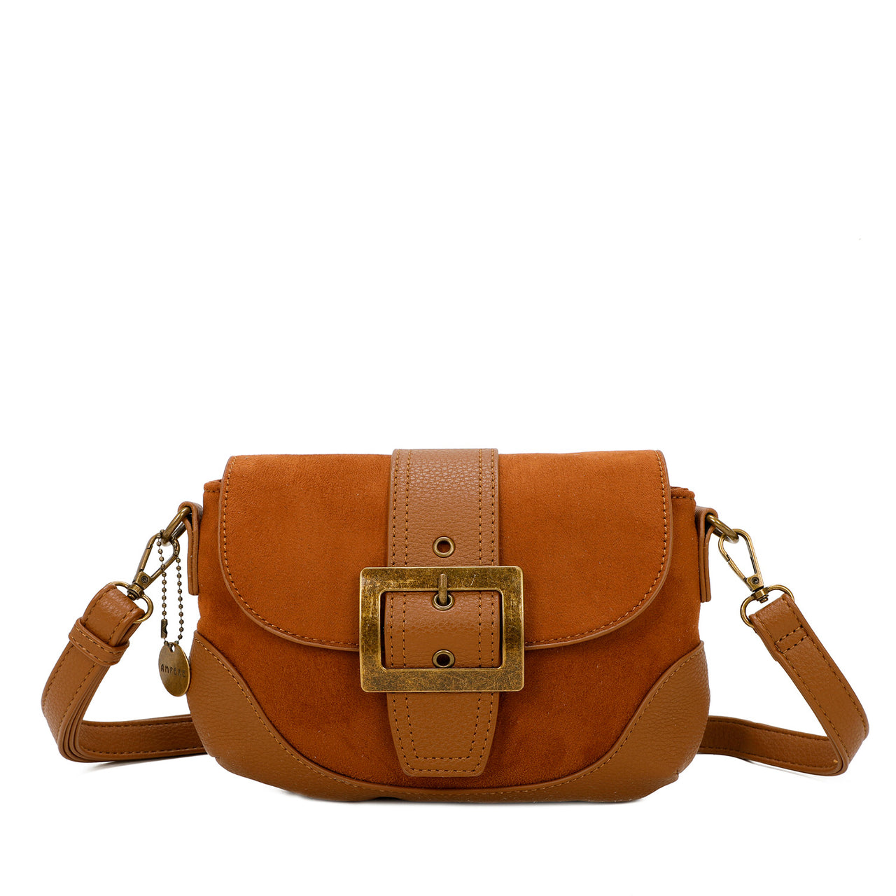 Serena Vegan Leather Faux Suede Flap Over Crossbody Bag