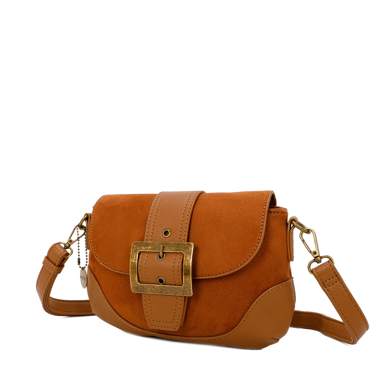 Serena Vegan Leather Faux Suede Flap Over Crossbody Bag