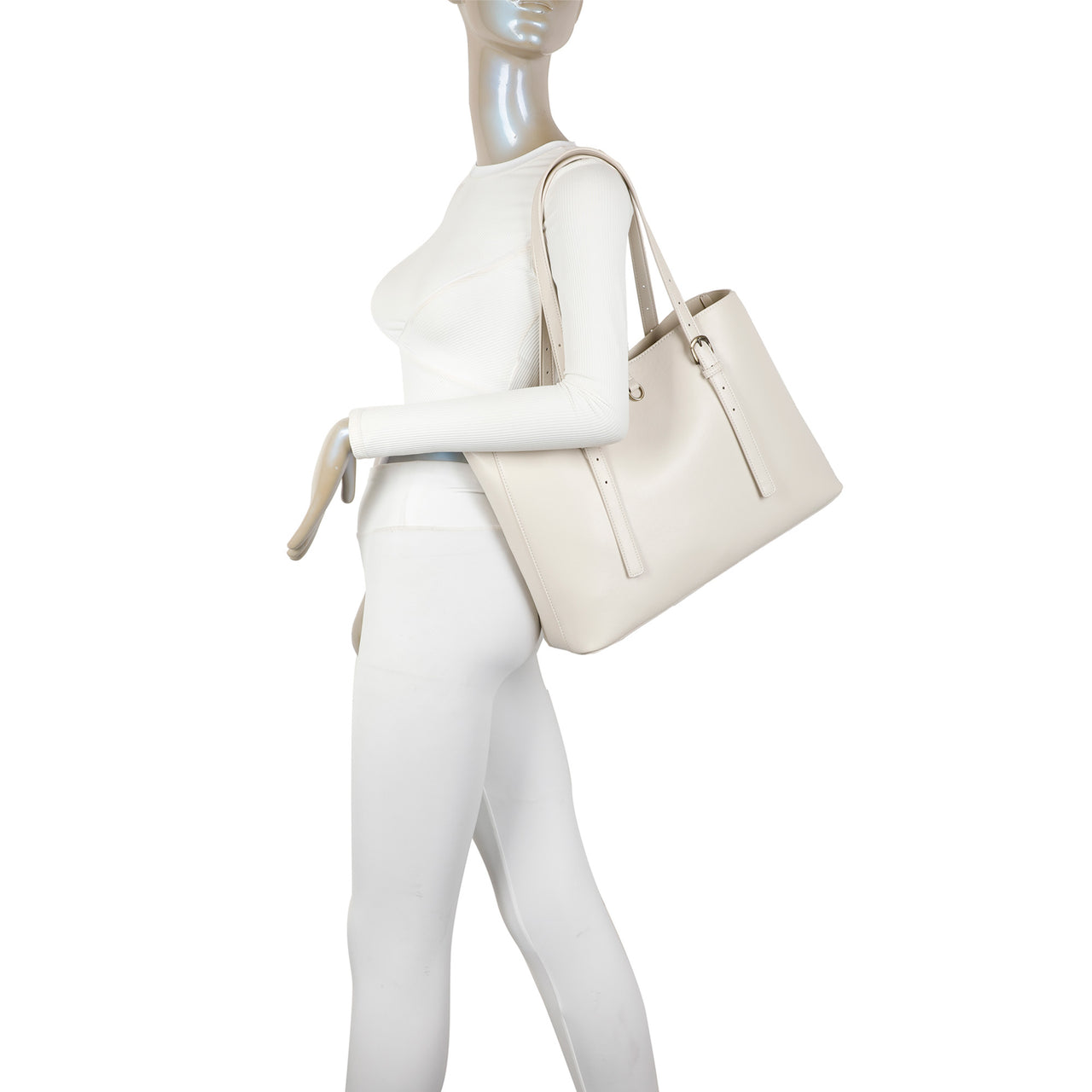 Isla Biodegradable Vegan Leather with detachable bag XL Tote - Cream