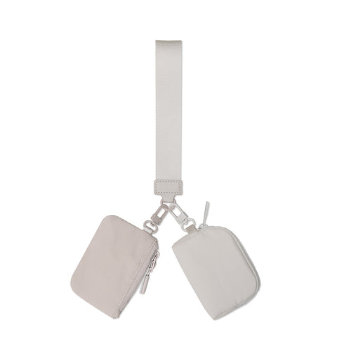 Marisa Alternative Nylon Dual Pouch Wristlet Strap Wallet - Off White & Ivory