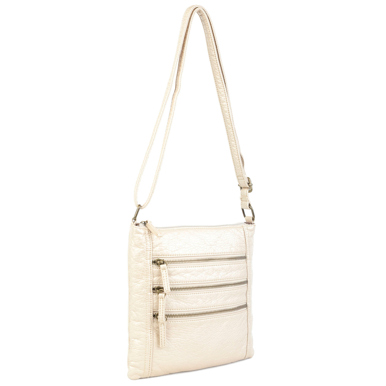 The Camile Three Zip Crossbody - Champagne - Ampere Creations