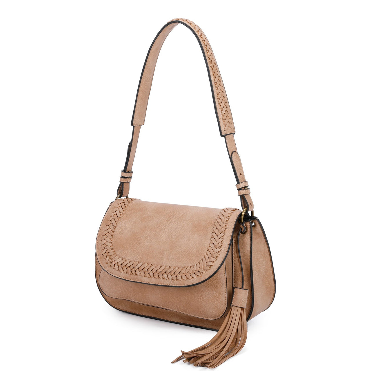 Alice Classic Vegan Leather Saddle Satchel Woven Bag