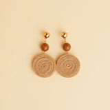 Round Jute Pendant Wooden Beads Earrings