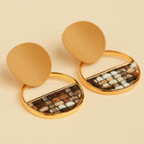 Gold Tweed Plated Round Earrings