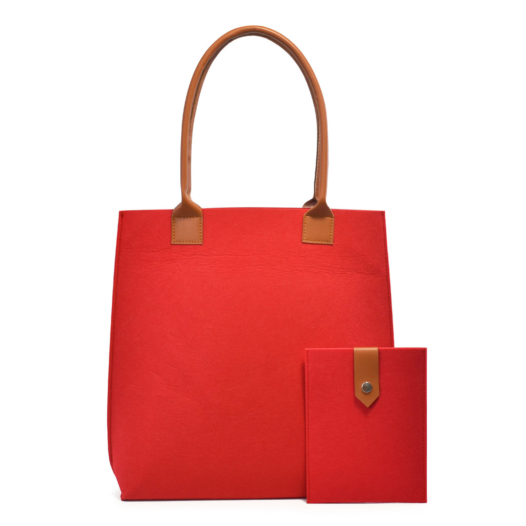 Luna Felt Tote Organizer with additional pouch bag - Red