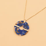 Round Blue Acrylic Gold Necklace - Spring Clearance