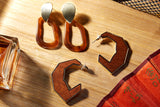 Half Moon Wood Acrylic Wood Hoop Earrings